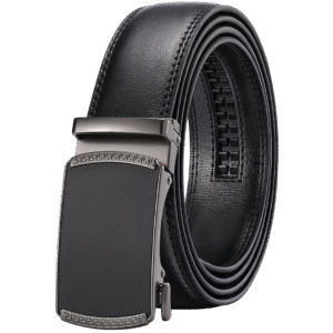 Men’s Black Leather Ratchet Belt with Automatic Buckle